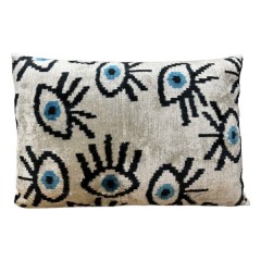 VELVET IKAT PILLOW COVER SILVER BLACK EYES Q6 